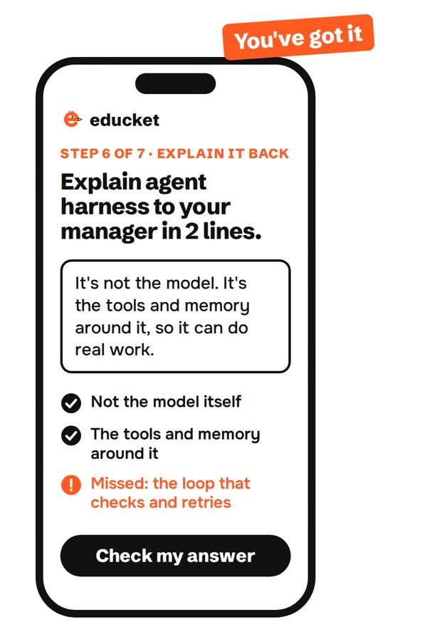 Educket checks your 2-line explanation and shows what you missed.